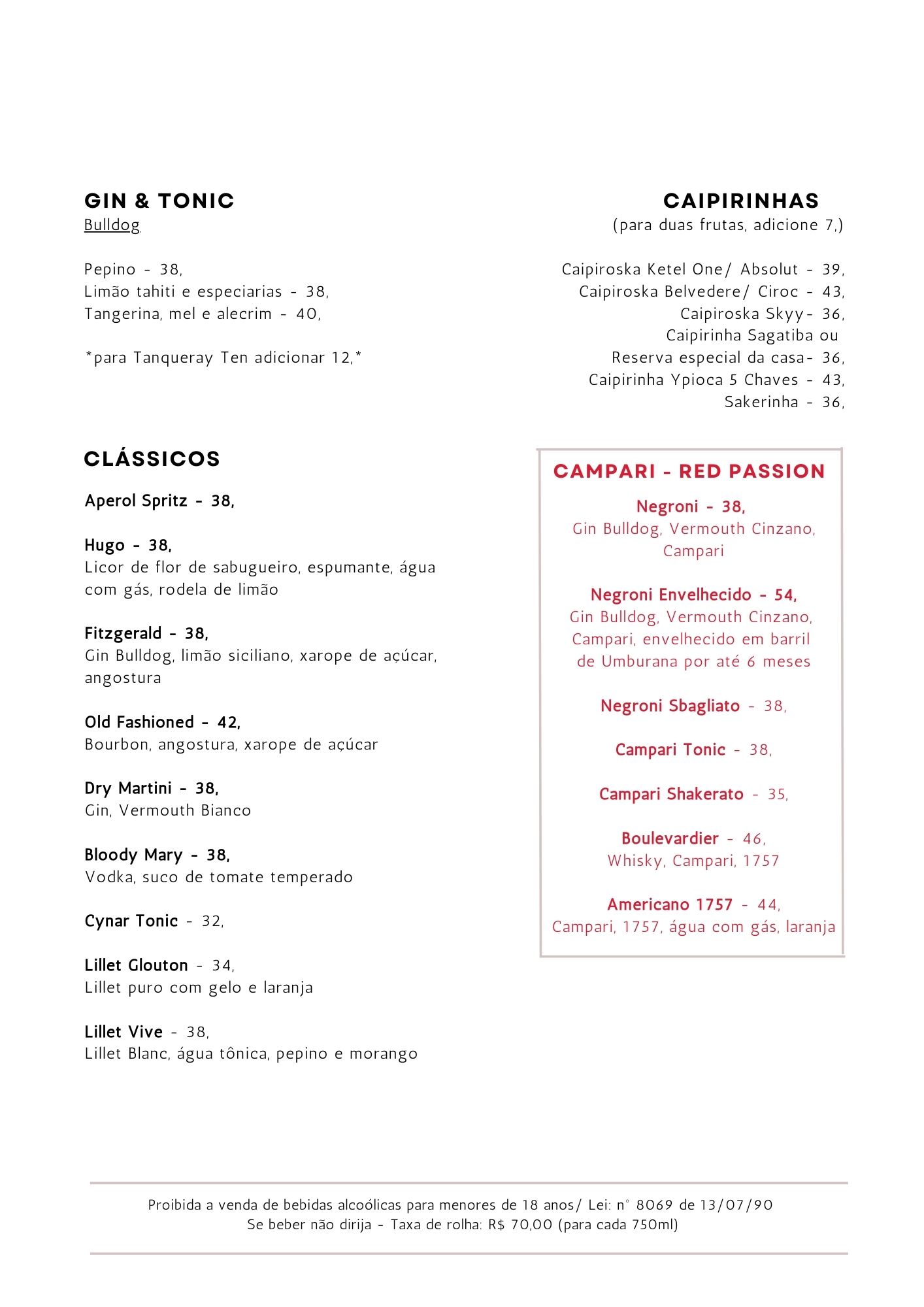 menu de bebidas alcoólicas do restaurante italiano la cucina piemontese de alphaville