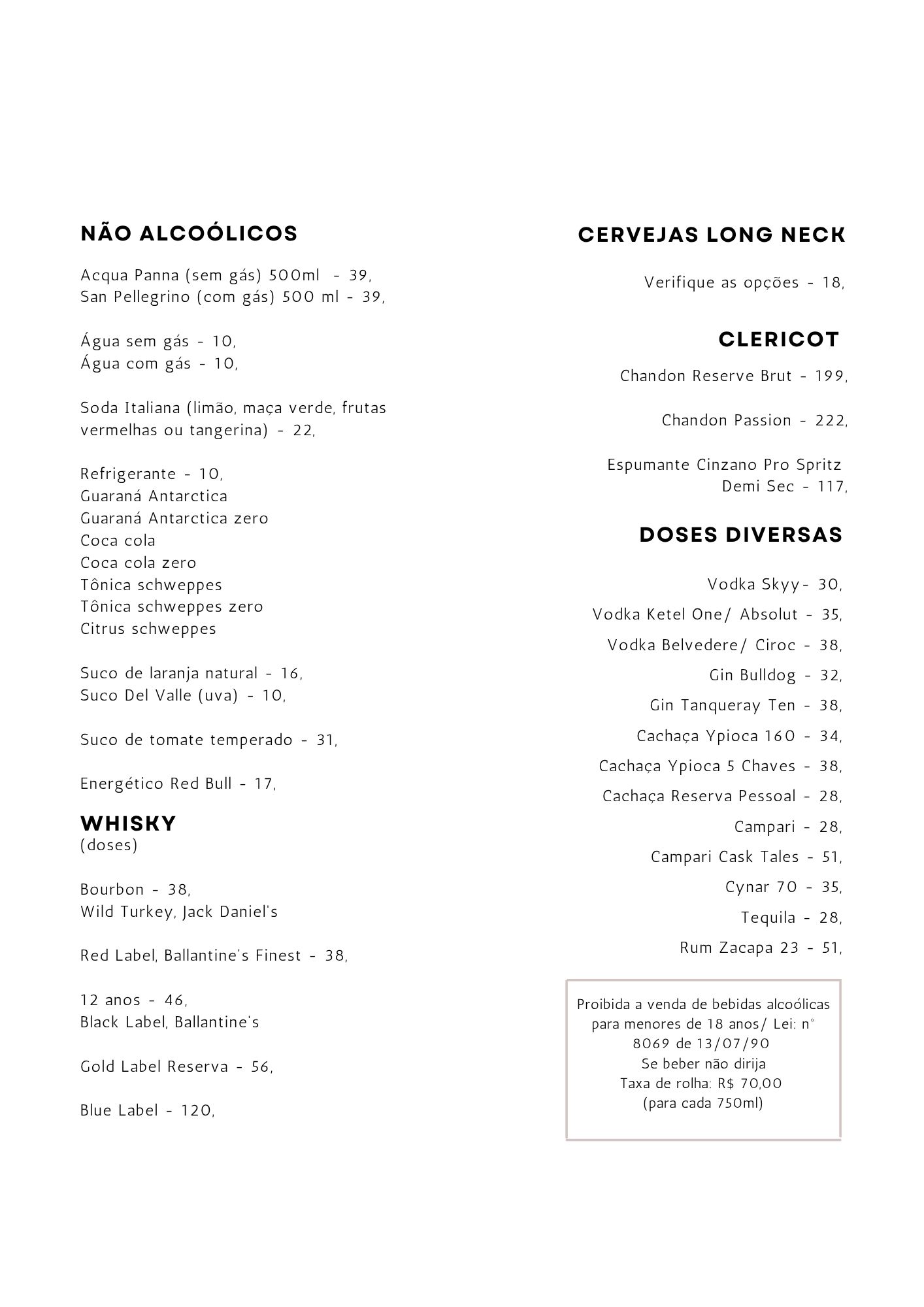Bebidas do restaurante La Cucina Piemontese em Alphaville/ SP